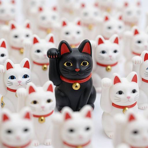 Black Lucky Cat Among Whites