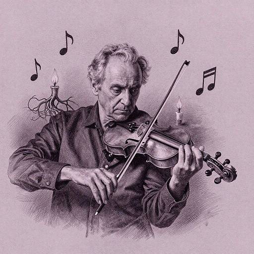 Elderly Violinist in Surreal Etching