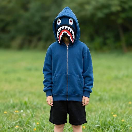 Boy in Shark Hoodie and Shorts