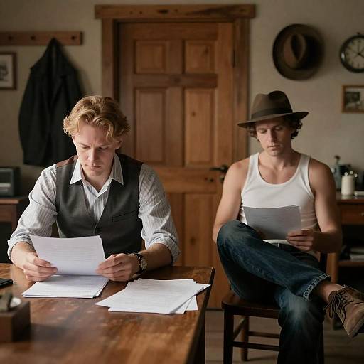 Men at Work in Rustic Room