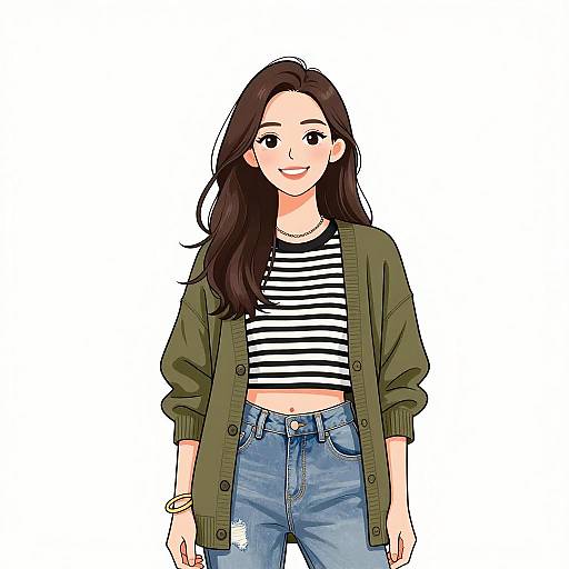 Smiling Woman in Casual Chic Outfit