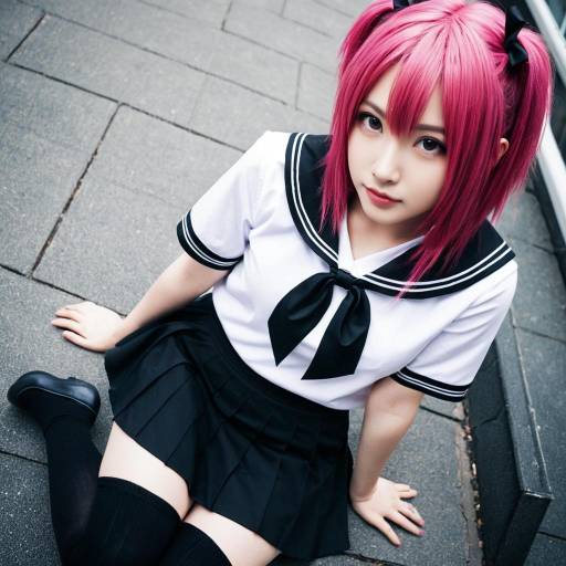 Edgy Pink Hair Schoolgirl Cosplay Outfit