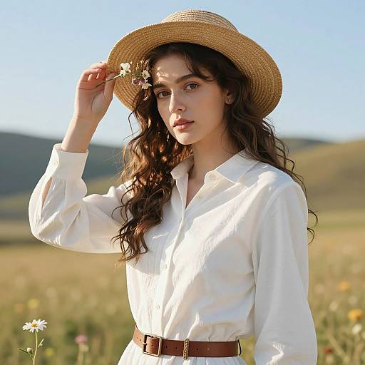 Graceful Woman in Sunlit Field