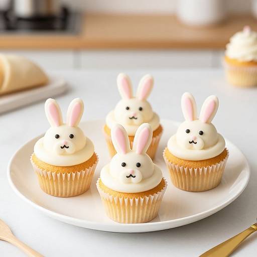 Realistic Bunny-Themed Wireframe Cupcakes