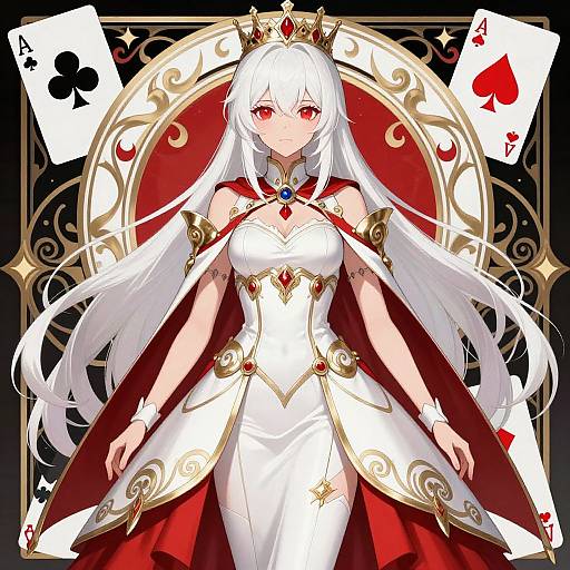 Elegant Anime Queen with Card Suits
