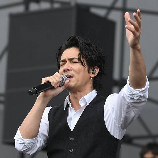 Dynamic Male Singer in Mid-Performance Shot