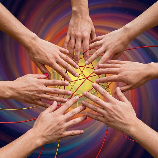 Interconnected Hands with Vibrant Threads