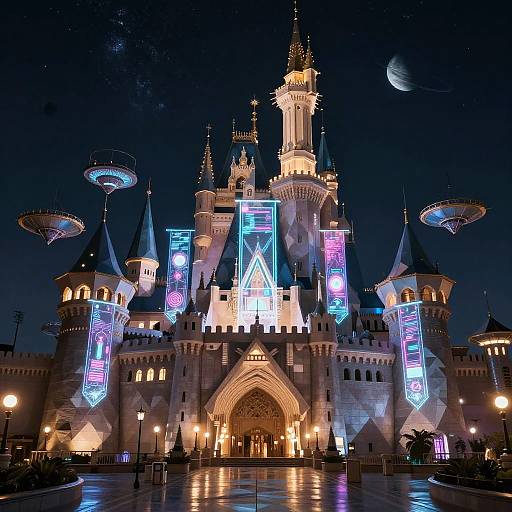 Futuristic Geometric Castle Under Stars