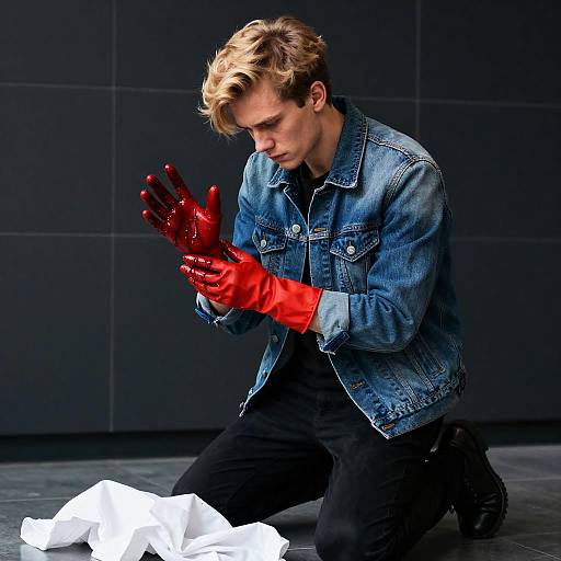 Dramatic Scene of a Young Man in Distress