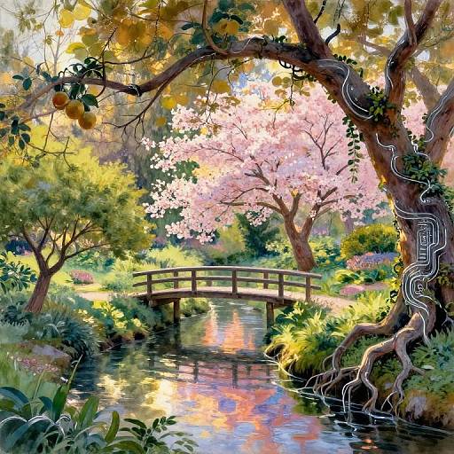 Monet-Inspired Dreamworld with Cybernetic Garden