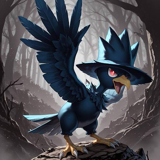 Illustration of Murkrow, pokemon in the style of Saraki