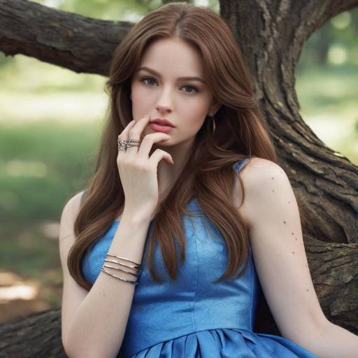 Young Woman in Blue Dress Reclining by Tree
