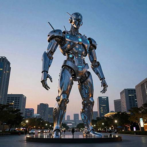 Futuristic AI Sculpture in Urban Plaza