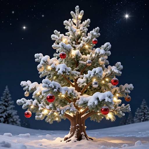 Whimsical Snowy Christmas Tree Scene