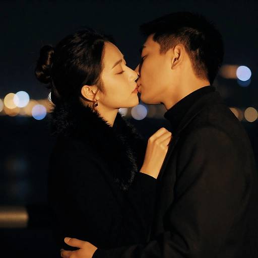 Romantic Night Kiss in City Lights