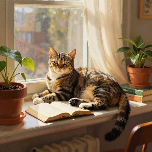 Relaxed Tabby Cat in Sunlit Window