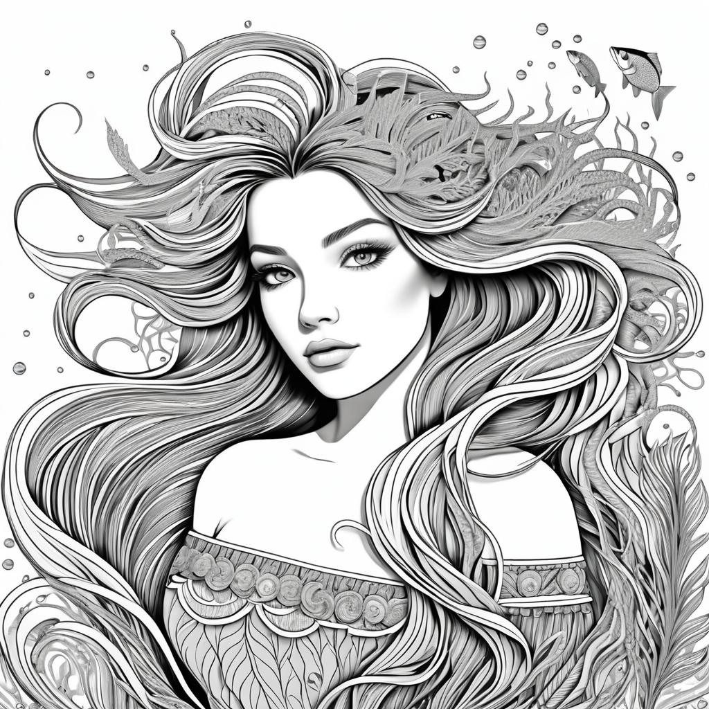 Ultra-Detailed Retro Mermaid Illustration