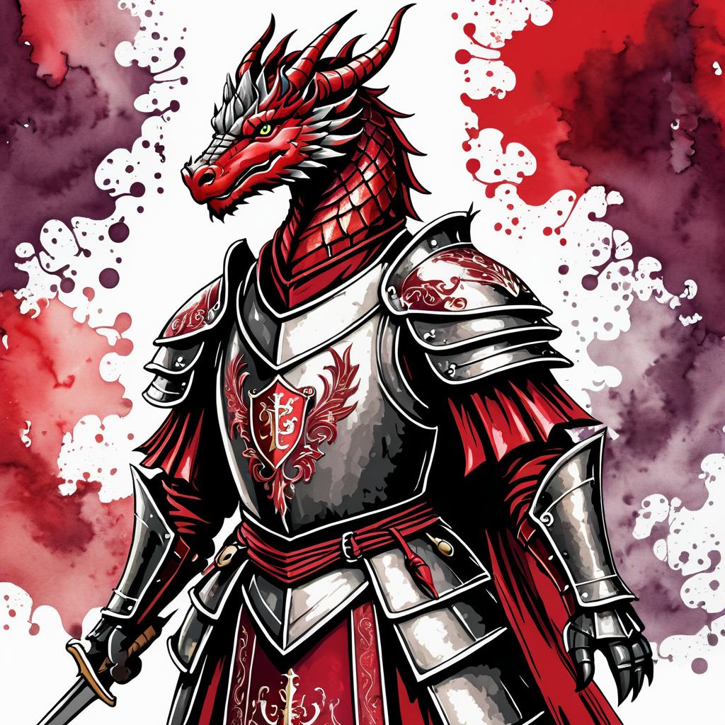 Vintage Watercolor Dragon in Armor Art