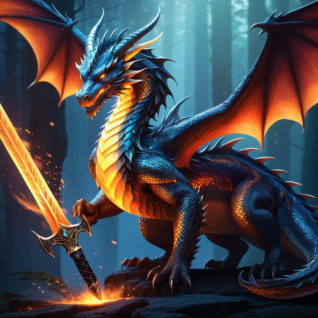 Glowing Ember Dragon-Sword Creature