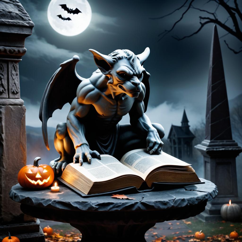 Eerie Halloween Scene with Gargoyle