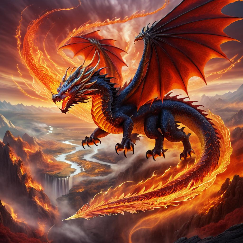 Fierce Dragon Over Fiery Landscape Art