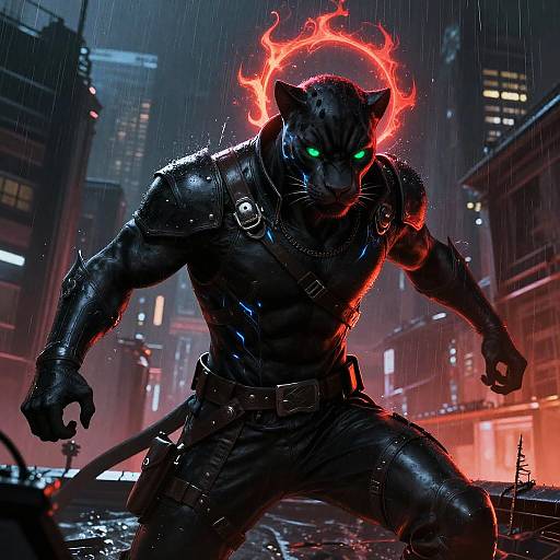 Cyberpunk Panther Assassin in Neon Rain