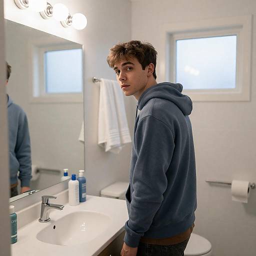 Young Man in Modern Bathroom Scene