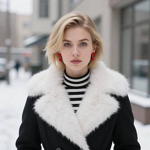 Snowy Urban Portrait of Blonde Woman