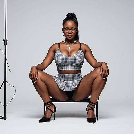 Fashion Model in Plaid Crop Top and Mini Skirt