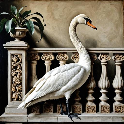 Elegant Swan on Antique Balustrade