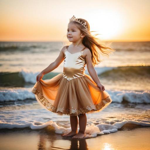 Toddler Girl in Tutu Dress by Ocean Sunset