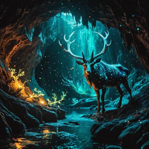 Majestic Deer in Bioluminescent Cave