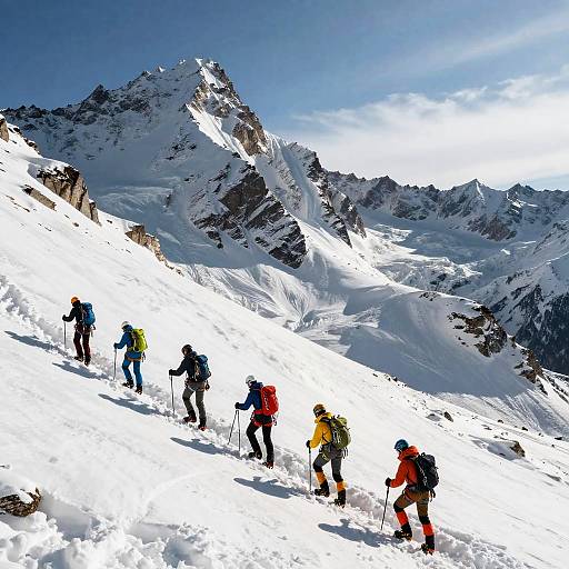 Vibrant Climbers on Snowy Peaks