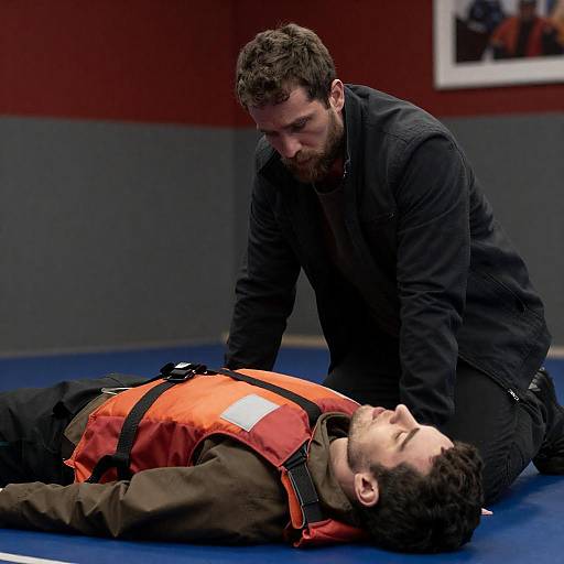 Man Kneeling Beside Unconscious Person