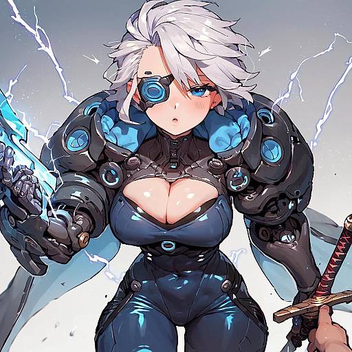 Cyborg Anime Boy with Sword and Electricity