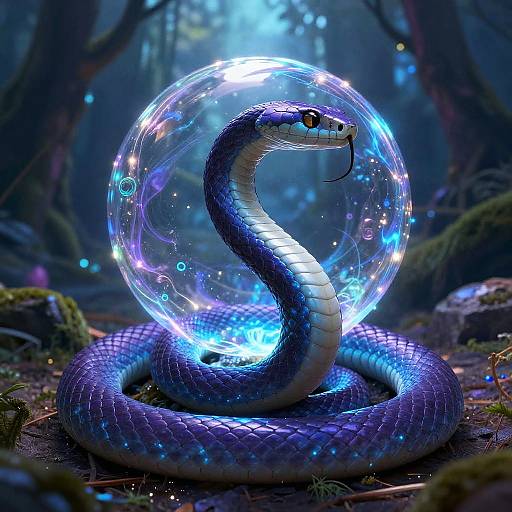 Mystical Snake Coiled Around Glowing Orb