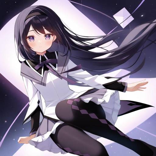 Illustration of Akemi homura (magical girl), mahou shoujo madoka magica in the style of Ikazu401