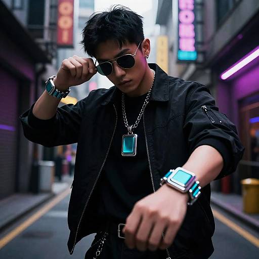 Neon Alley Iridescent Teal Street Samurai