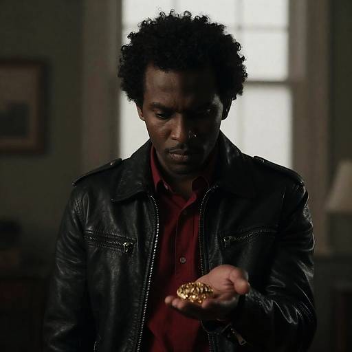 Man Holding Ornate Gold Object