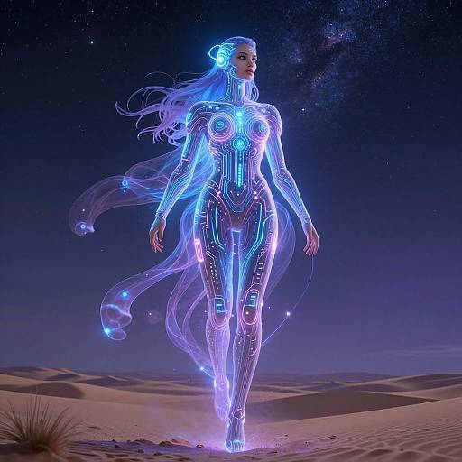 Colossal Cybernetic Giantess Above Desert