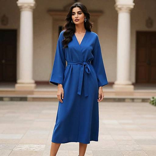 Woman in Blue Robe Courtyard