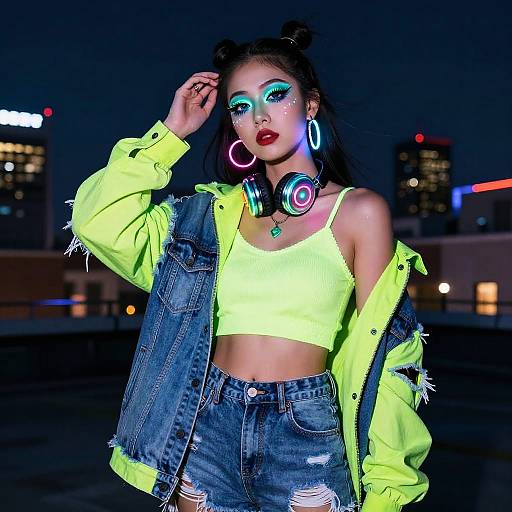 Neon Punk Fashion Rooftop Vibes