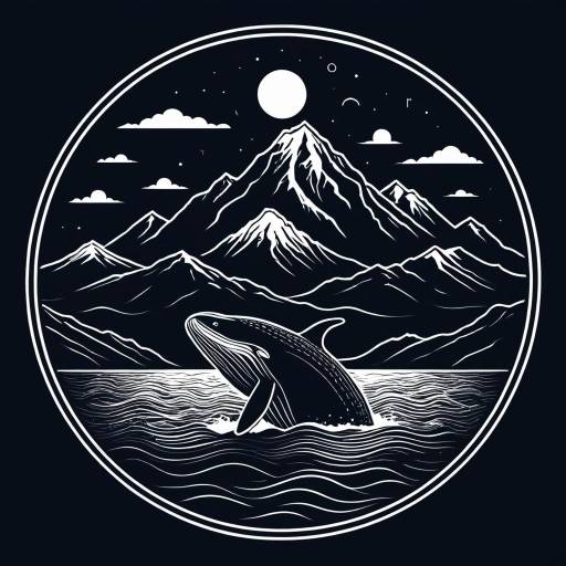 Zen Whale and Mountain Line Art Logo