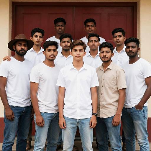 Group of Young Men by Red Door