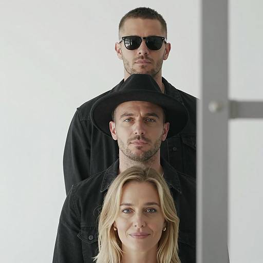 Three People in Line with Serious Expressions