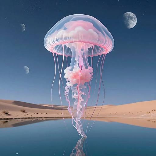 Ethereal Jellyfish Over Desert Oasis