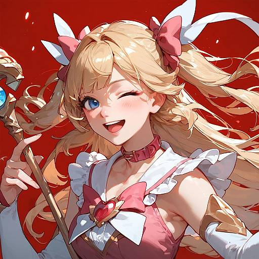 Magical Girl with Blonde Hair and Bow