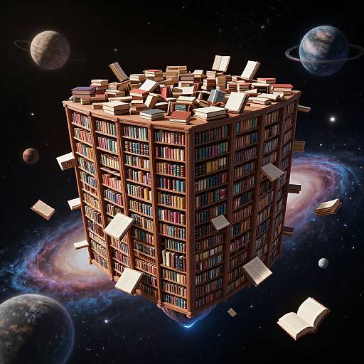 Surreal Floating Library in Space