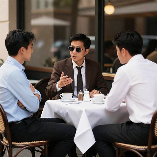 Three Men at Outdoor Café Scene