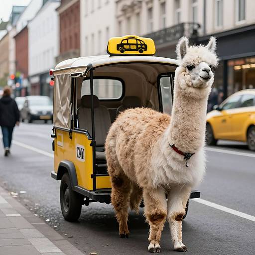 Quirky Llama Taxi Urban Scene
